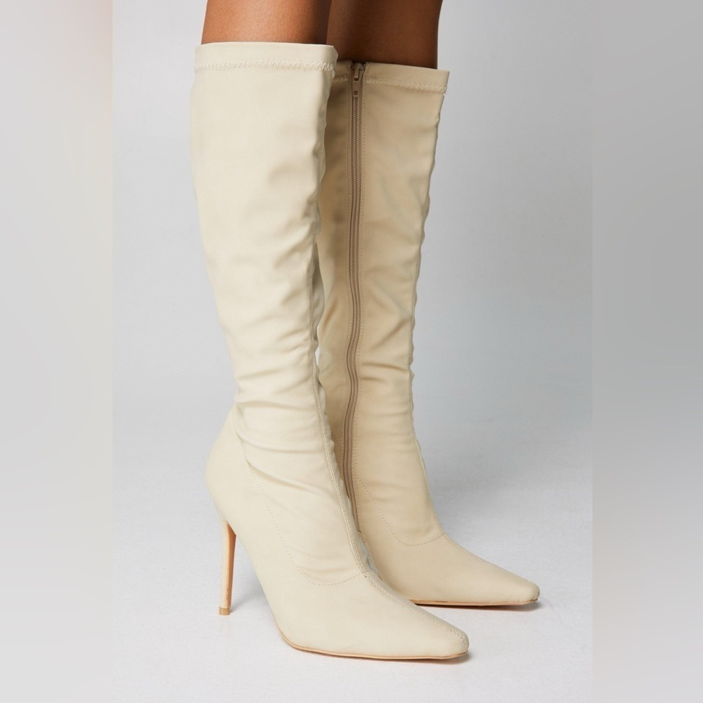 Nasty Gal • Faux Leather Pointed Toe Knee High Boots